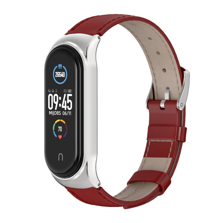 For Xiaomi Mi Band 6 / 5 / 4 / 3 Mijobs CS First Layer Cowhide Watch Band(Red + Silver) - free shipping - PMC TechLife - Order now!