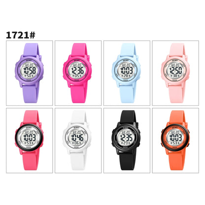 SKMEI 1721 Triplicate Round Dial LED Digital Display Luminous Silicone Strap Electronic Watch(Rose Red) - LED Digital Watches by SKMEI | Online Shopping South Africa | PMC Jewellery | Buy Now Pay Later Mobicred