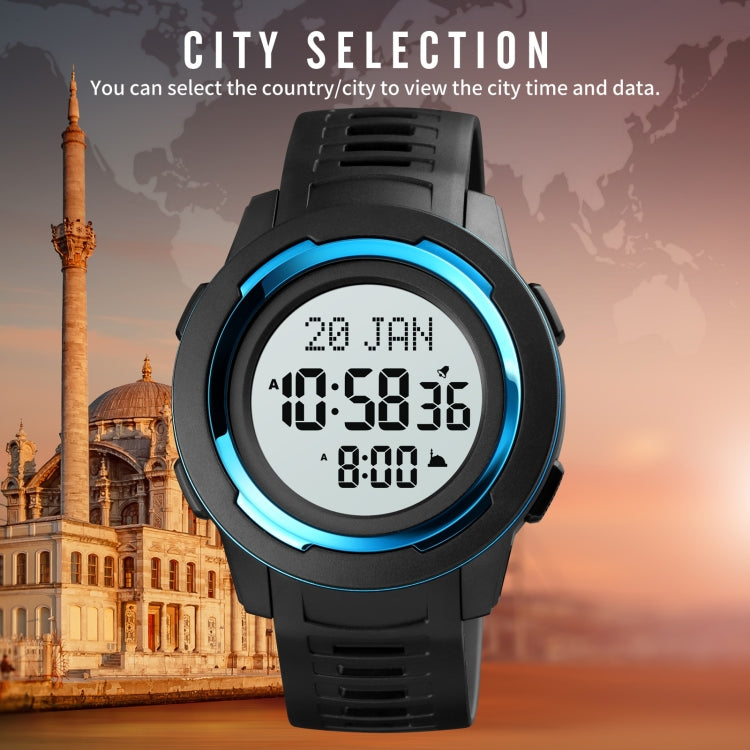 SKMEI 1729 Qibla Calendar Timing Multifunctional LED Digital Display Luminous Electronic Watch(Blue and White) - LED Digital Watches by SKMEI | Online Shopping South Africa | PMC Jewellery | Buy Now Pay Later Mobicred