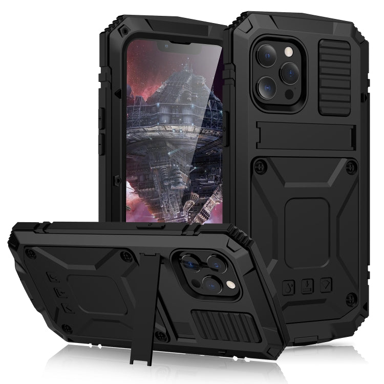 For iPhone 13 Pro Max R-JUST Shockproof Waterproof Dust-proof Metal + Silicone Protective Case with Holder (Black) - free shipping - PMC TechLife - Order now!