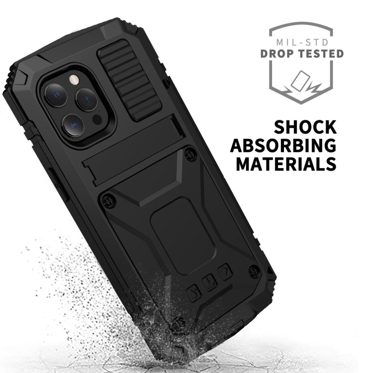 For iPhone 13 Pro Max R-JUST Shockproof Waterproof Dust-proof Metal + Silicone Protective Case with Holder (Black) - free shipping - PMC TechLife - Order now!