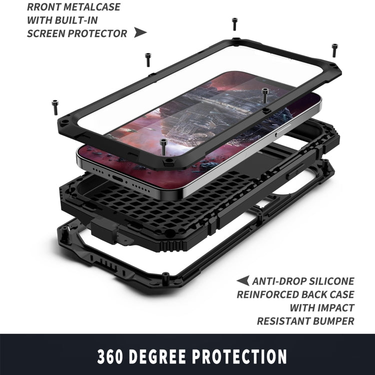 For iPhone 13 Pro Max R-JUST Shockproof Waterproof Dust-proof Metal + Silicone Protective Case with Holder (Black) - free shipping - PMC TechLife - Order now!