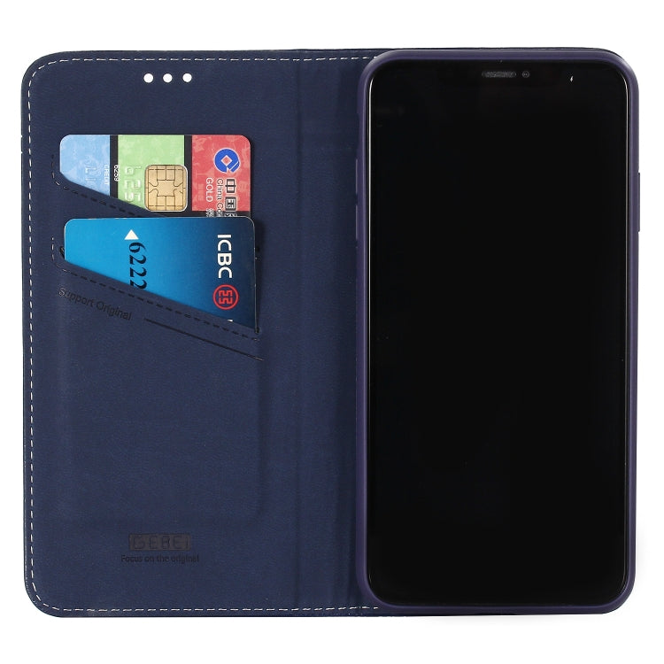 For iPhone XS / X GEBEI Top-grain Leather Horizontal Flip Protective Case with Holder & Card Slots(Blue) - free shipping - PMC TechLife - Order now!