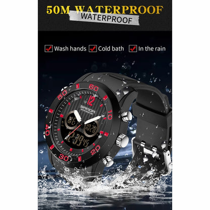 SANDA 3106 Dual Digital Display Men Outdoor Sports Luminous Shockproof Electronic Watch(Black Blue) - Metal Strap Watches by SANDA | Online Shopping South Africa | PMC Jewellery | Buy Now Pay Later Mobicred