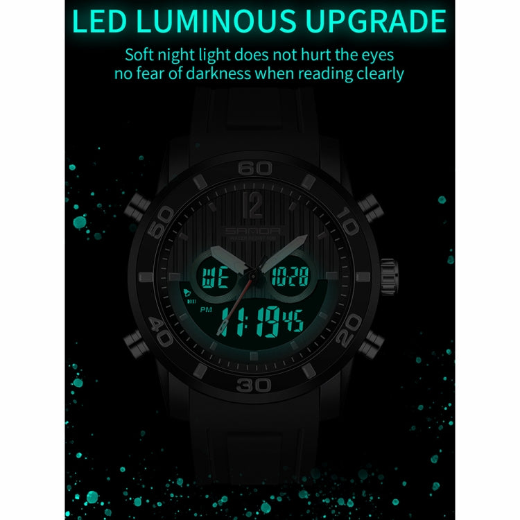 SANDA 3106 Dual Digital Display Men Outdoor Sports Luminous Shockproof Electronic Watch(Full Black) - Metal Strap Watches by SANDA | Online Shopping South Africa | PMC Jewellery | Buy Now Pay Later Mobicred