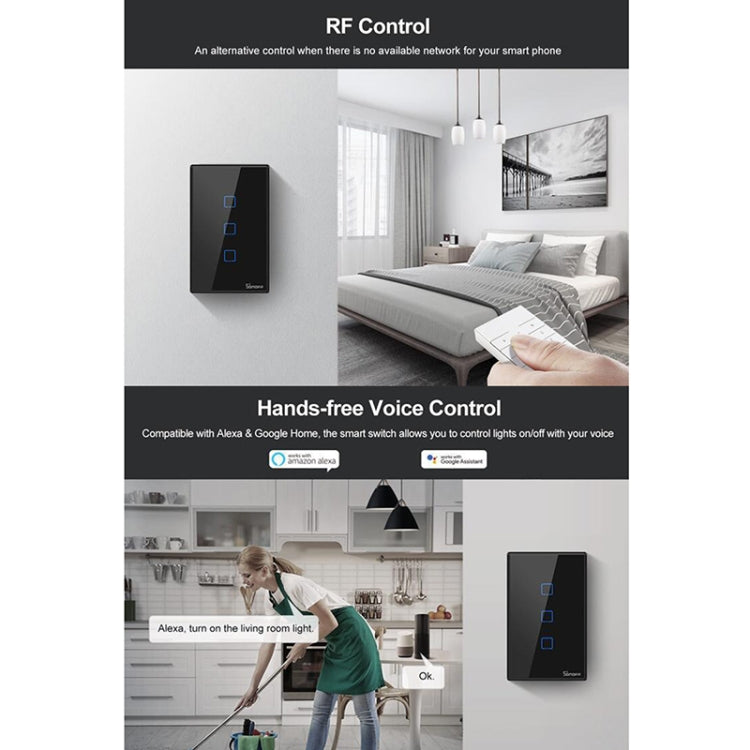 Sonoff T3 US-TX 433 RF WIFI Smart Remote Control Wall Touch Switch, US Plug, Style:Three Buttons - Smart Switch by Sonoff | Online Shopping South Africa | PMC Jewellery | Buy Now Pay Later Mobicred