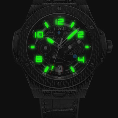 BAOGELA 2001 Luminous Calendar Leather Strap Mechanical Watch For Men(Black) - Silicone Strap Watches by BAOGELA | Online Shopping South Africa | PMC Jewellery | Buy Now Pay Later Mobicred