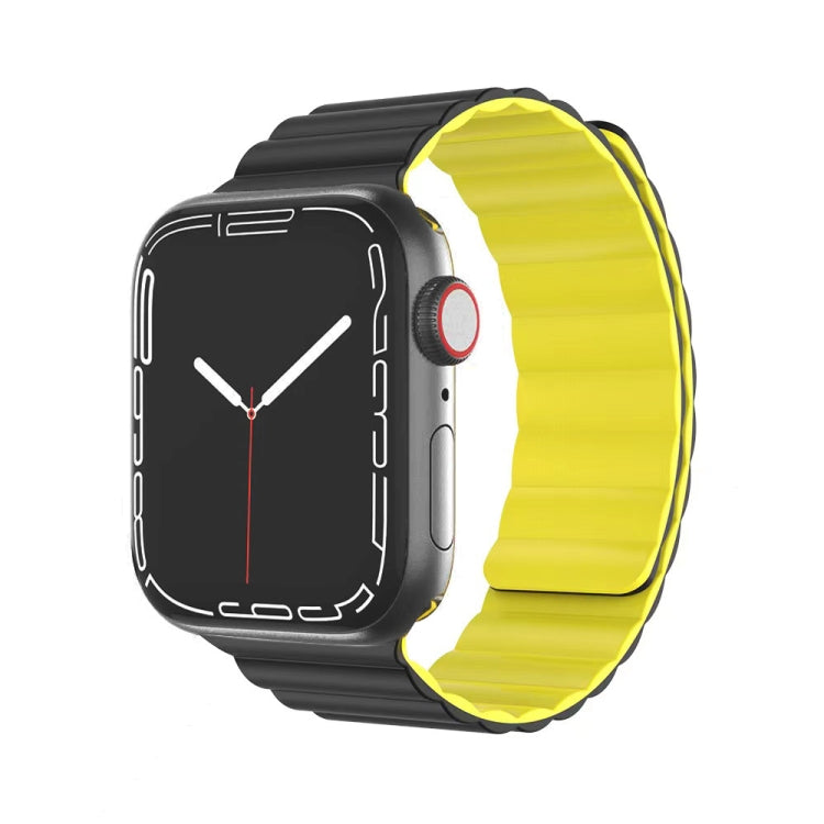 Mutural Moran Series Liquid Silicone Magnetic Strap Watch Band For Apple Watch Ultra 49mm&Watch Ultra 2 49mm / Series 9&8&7 45mm / SE 3&SE 2&6&SE&5&4 44mm / 3&2&1 42mm(Black + Yellow) - Watch Bands by Mutural | Online Shopping South Africa | PMC Jewellery | Buy Now Pay Later Mobicred