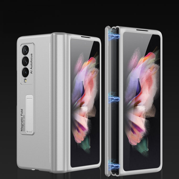 For Samsung Galaxy Z Fold3 5G GKK Magnetic Full Coverage Phone Flip Case with Holder(Silver) - Galaxy Phone Cases by GKK | Online Shopping South Africa | PMC Jewellery | Buy Now Pay Later Mobicred