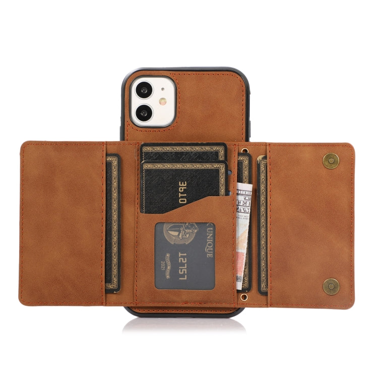 Three-fold Leather Phone Case with Card Slot & Wallet & Holder For iPhone 11(Brown) - iPhone 11 Cases by PMC TechLife | Online Shopping South Africa | PMC TechLife | Buy Now Pay Later Mobicred