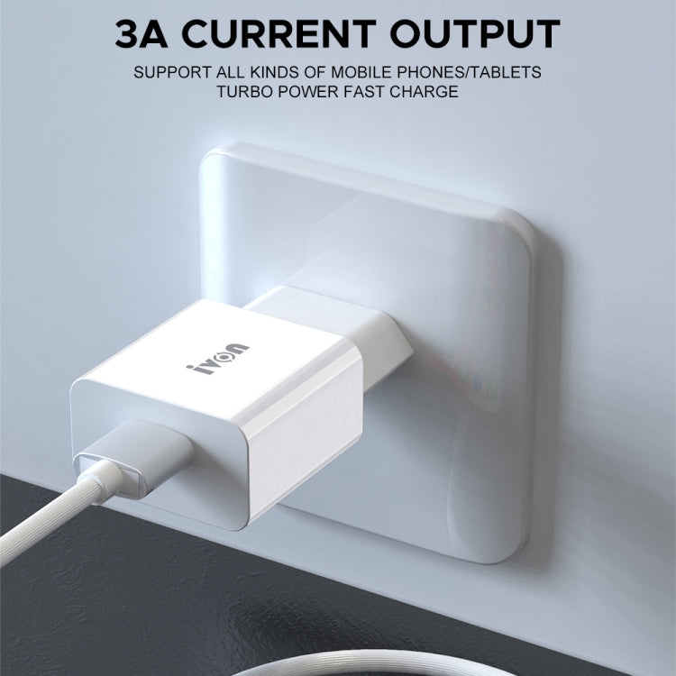 IVON AD-35 2 in 1 18W QC3.0 USB Port Travel Charger + 1m USB to 8 Pin Data Cable Set, US Plug(White) - USB Charger by IVON | Online Shopping South Africa | PMC Jewellery