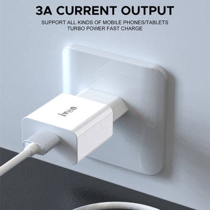 IVON AD-35 2 in 1 18W QC3.0 USB Port Travel Charger + 1m USB to 8 Pin Data Cable Set, US Plug(White) - USB Charger by IVON | Online Shopping South Africa | PMC Jewellery