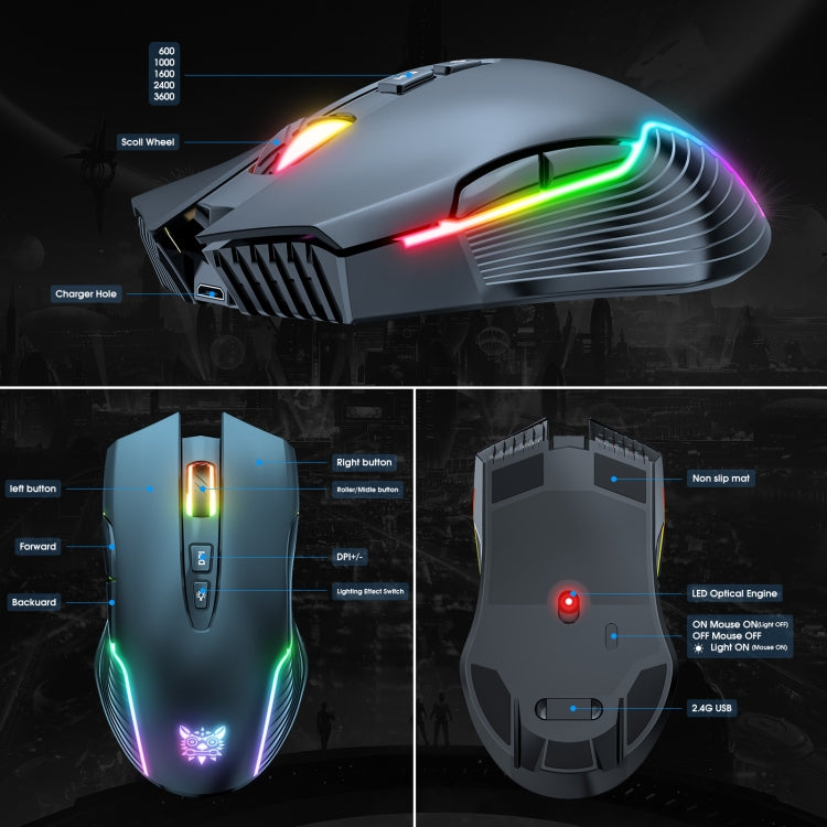 ONIKUMA CW905 2.4G RGB Lighting Wireless Mouse(Black) - Wireless Mice by ONIKUMA | Online Shopping South Africa | PMC Jewellery | Buy Now Pay Later Mobicred