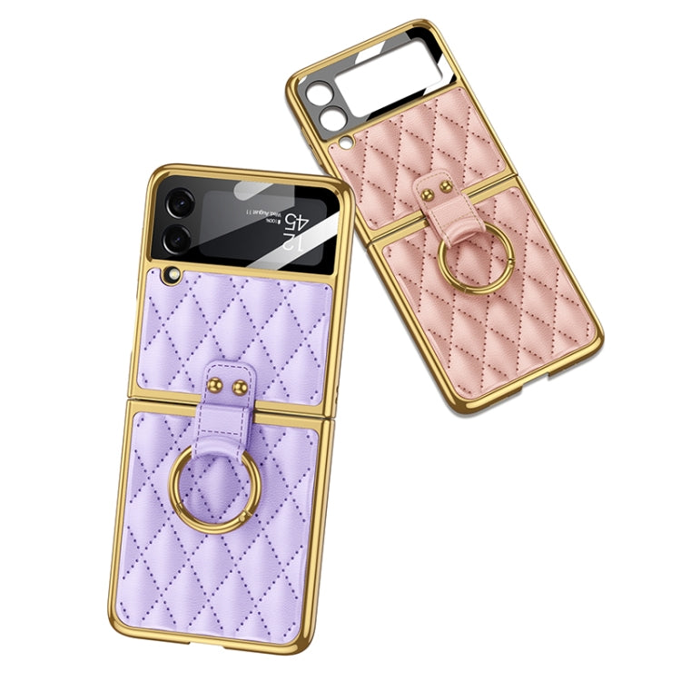 For Samsung Galaxy Z Flip3 5G GKK Integrated Plating + Leather Phone Case with Ring(Pink) - Galaxy Phone Cases by GKK | Online Shopping South Africa | PMC Jewellery