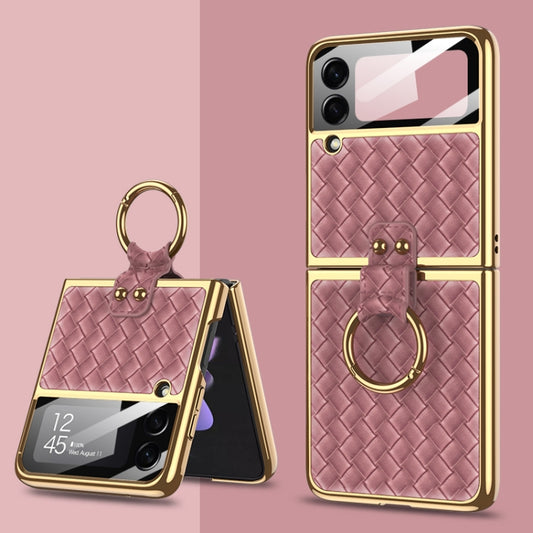 For Samsung Galaxy Z Flip3 5G GKK Integrated Plating Weave Texture Phone Case with Ring Holder(Rose) - Galaxy Phone Cases by GKK | Online Shopping South Africa | PMC Jewellery | Buy Now Pay Later Mobicred