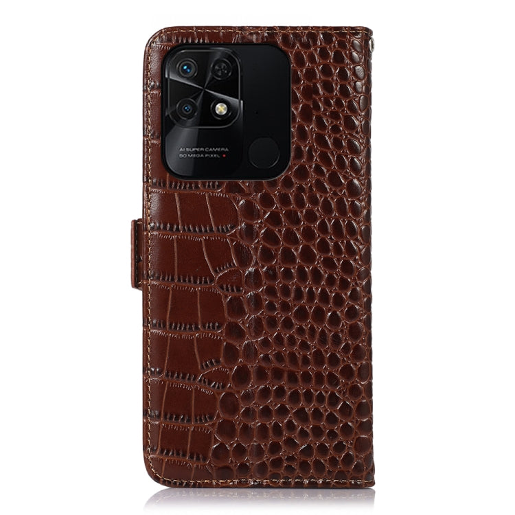 For Xiaomi Redmi 10C / 10 India Crocodile Top Layer Cowhide Leather Phone Case(Brown) - Xiaomi Cases by PMC TechLife | Online Shopping South Africa | PMC TechLife