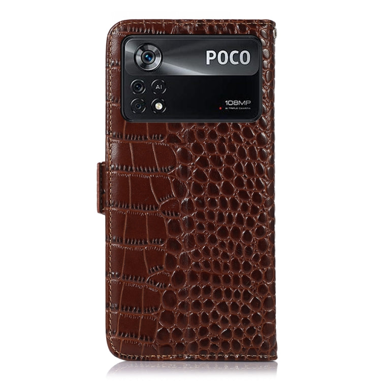 For Xiaomi Poco X4 Pro 5G Crocodile Top Layer Cowhide Leather Phone Case(Brown) - Xiaomi Cases by PMC TechLife | Online Shopping South Africa | PMC TechLife