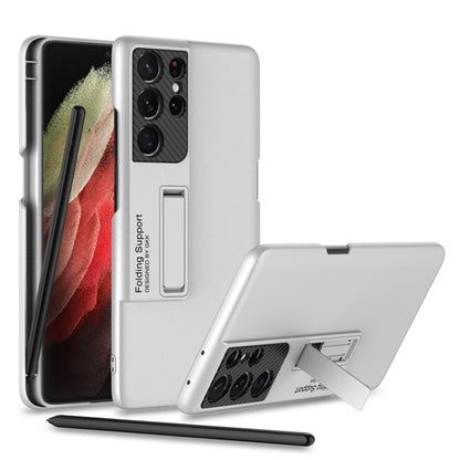 For Samsung Galaxy S21 Ultra 5G GKK Ultra-thin Shockproof Phone Case with Holder & Pen Slots & Stylus Pen(Silver) - Galaxy S21 Ultra 5G Cases by GKK | Online Shopping South Africa | PMC Jewellery