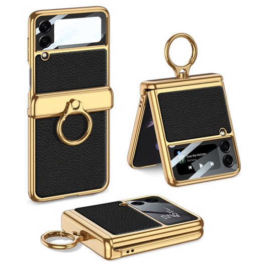 For Samsung Galaxy Z Flip3 5G GKK Integrated Plating + Leather Flip Phone Case(Black) - Galaxy Phone Cases by GKK | Online Shopping South Africa | PMC Jewellery | Buy Now Pay Later Mobicred