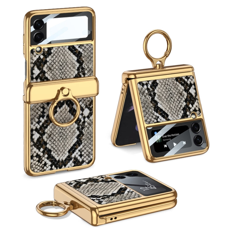 For Samsung Galaxy Z Flip3 5G GKK Integrated Plating + Leather Flip Phone Case(Python Texture) - Galaxy Phone Cases by GKK | Online Shopping South Africa | PMC Jewellery