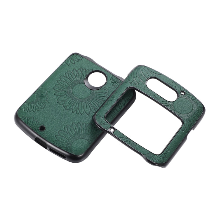 For Motorola Razr 5G Sunflower Pattern PU+TPU+PC Shockproof Phone Case(Green) - Motorola Cases by PMC TechLife | Online Shopping South Africa | PMC TechLife | Buy Now Pay Later Mobicred