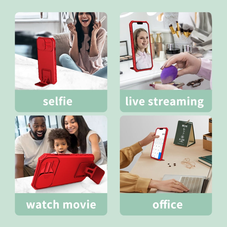 For Xiaomi Poco M4 Pro 4G Stereoscopic Holder Sliding Camshield Phone Case(Red) - free shipping - PMC TechLife - Order now!