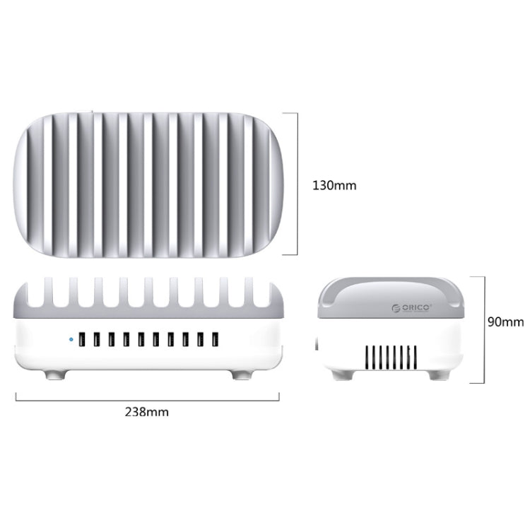 ORICO DUK-10P-DX 120W 5V 2.4A 10 Ports USB Charging Station, EU Plug(White) - Multifunction Charger by ORICO | Online Shopping South Africa | PMC Jewellery