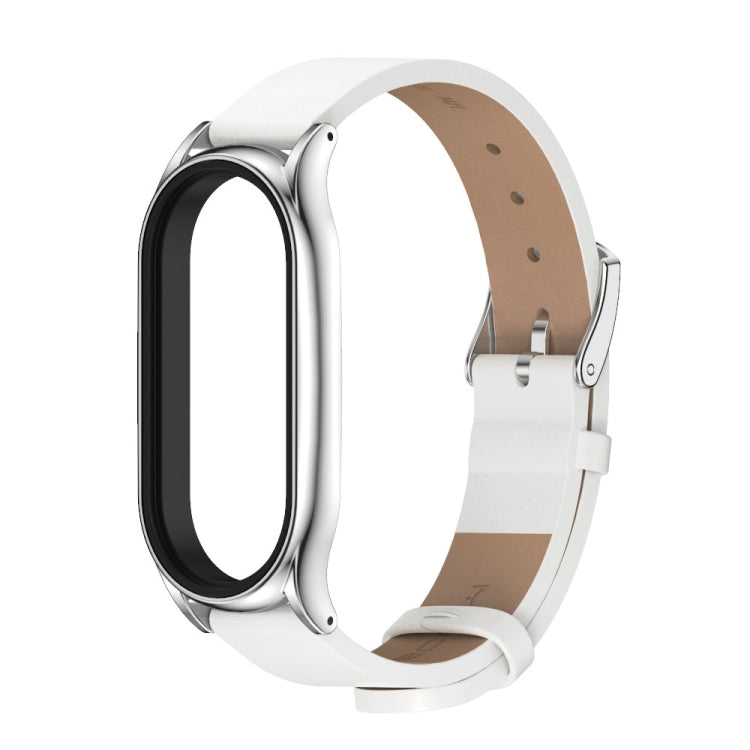 For Xiaomi Mi Band 7 / 7 NFC MIJOBS Plus Metal Case Microfiber Leather Watch Band(White Silver) - Watch Bands by MIJOBS | Online Shopping South Africa | PMC Jewellery | Buy Now Pay Later Mobicred