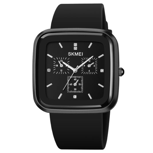 SKMEI 1902 Stainless Steel Buckle Silicone Strap Waterproof Quartz Watch(Black+Black) - Silicone Strap Watches by SKMEI | Online Shopping South Africa | PMC Jewellery | Buy Now Pay Later Mobicred