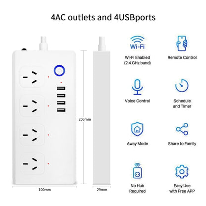 ZigBee 10A SM-SO301-A 4 Holes + 4 USB 2000W Multi-purpose Smart Power Strip, AU Plug - Smart Socket by PMC Jewellery | Online Shopping South Africa | PMC Jewellery