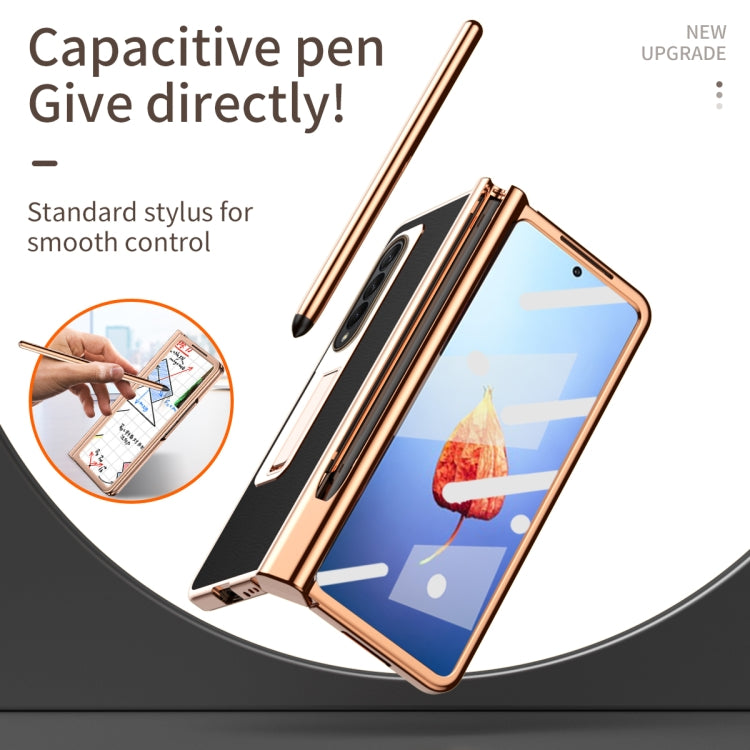 For Samsung Galaxy Z Fold4 Litchi Texture Leather Hinged Electroplated Phone Case with Pen(Black) - free shipping - PMC TechLife - Order now!