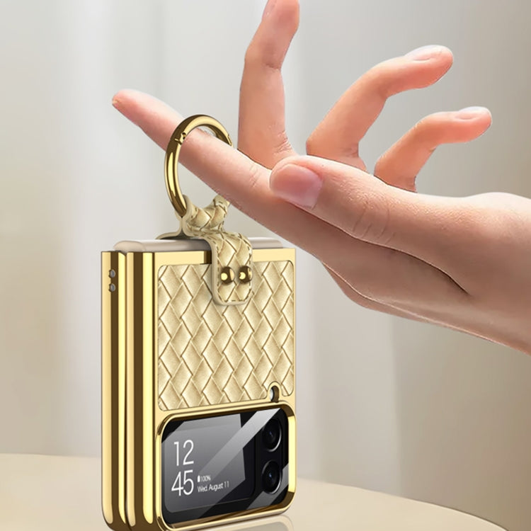 For Samsung Galaxy Z Flip4 GKK Weave Texture Electroplating Protective Phone Case(Gold) - Galaxy Z Flip4 5G Cases by GKK | Online Shopping South Africa | PMC TechLife | Buy Now Pay Later Mobicred