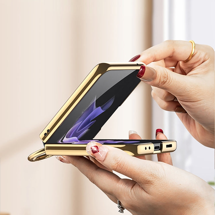 For Samsung Galaxy Z Flip4 GKK Integrated Plating + Leather Phone Case with Ring(Orange) - Galaxy Z Flip4 5G Cases by GKK | Online Shopping South Africa | PMC TechLife | Buy Now Pay Later Mobicred