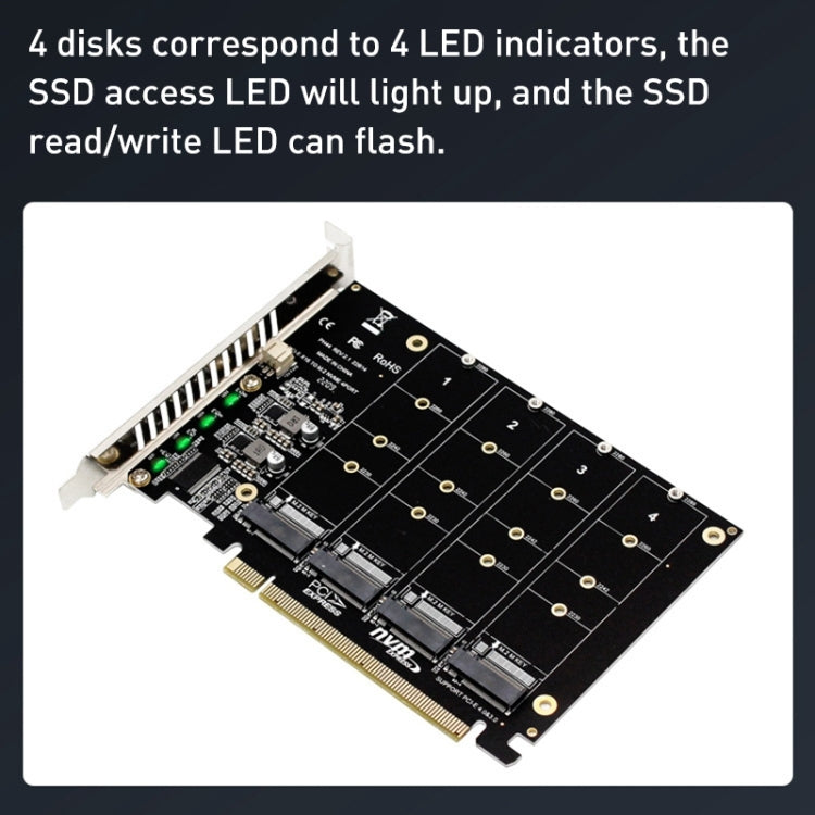 PH44 NVME 4 Disk Array Card PCI-E Signal Split Array Card - Card Adapter by PMC TechLife | Online Shopping South Africa | PMC TechLife