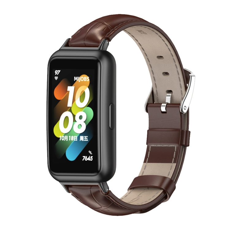 For Huawei Band 7 / 7 NFC MIJOBS Cowhide Leather Watch Band(Bamboo Joint Coffee Black) - Watch Bands by MIJOBS | Online Shopping South Africa | PMC Jewellery | Buy Now Pay Later Mobicred