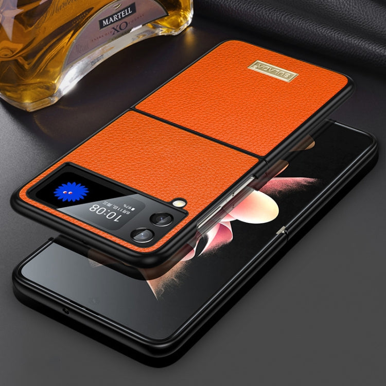 For Samsung Galaxy Z Flip4 SULADA Shockproof TPU + Handmade Leather Phone Case(Orange) - Galaxy Z Flip4 5G Cases by SULADA | Online Shopping South Africa | PMC Jewellery | Buy Now Pay Later Mobicred