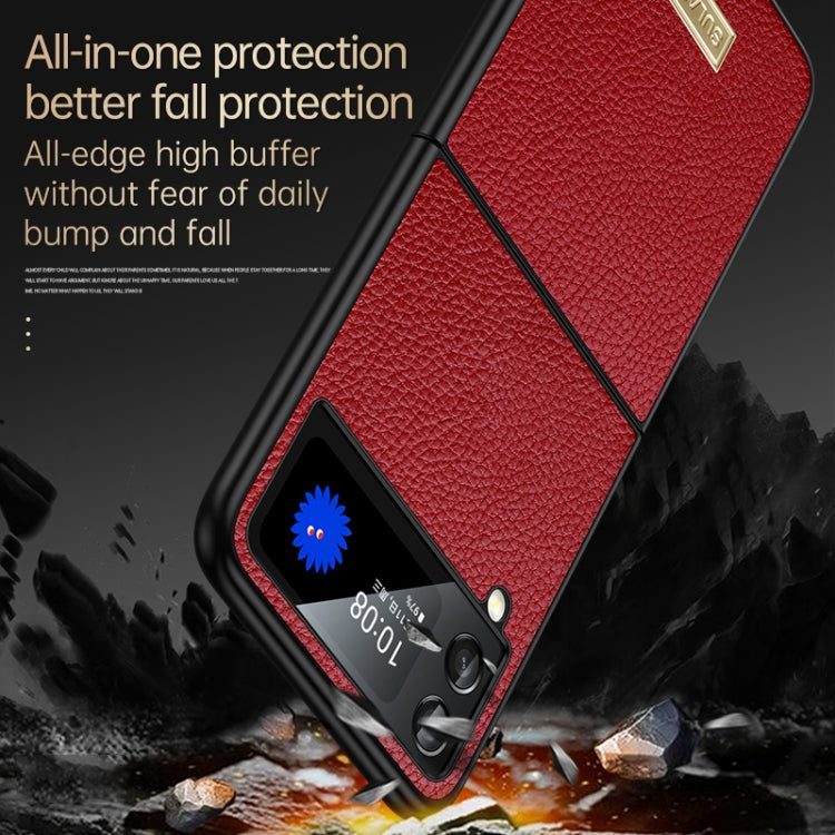 For Samsung Galaxy Z Flip4 SULADA Shockproof TPU + Handmade Leather Phone Case(Orange) - Galaxy Z Flip4 5G Cases by SULADA | Online Shopping South Africa | PMC Jewellery | Buy Now Pay Later Mobicred