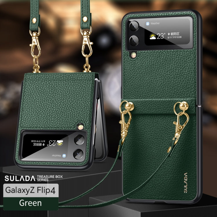 For Samsung Galaxy Z Flip4 SULADA Litchi Texture Leather + TPU Phone Case with Strap(Green) - Galaxy Z Flip4 5G Cases by SULADA | Online Shopping South Africa | PMC TechLife | Buy Now Pay Later Mobicred