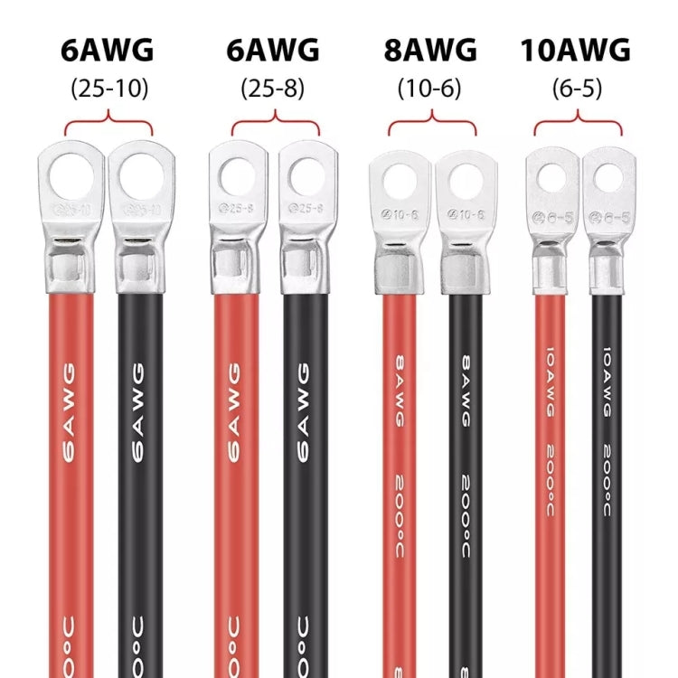 6AWG 25-8 Car 50cm Red + Black Pure Copper Battery Inverter Cable - free shipping - PMC TechLife - Order now!