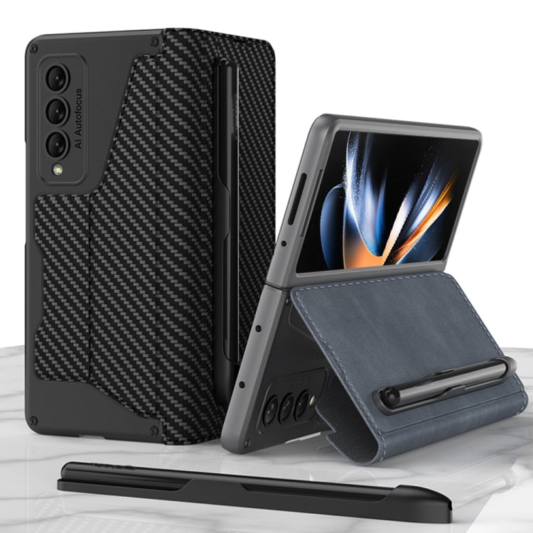 For Samsung Galaxy Z Fold4 GKK Armor Flip Leather Phone Case with Pen Slots(Carbon Fiber Texture) - Galaxy Z Fold4 5G Cases by GKK | Online Shopping South Africa | PMC Jewellery