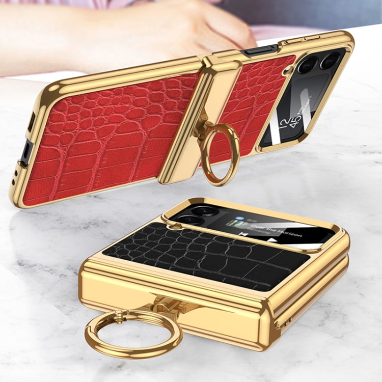 For Samsung Galaxy Z Flip4 GKK Integrated Plating + Leather Flip Phone Case(Crocodile Red) - Galaxy Z Flip4 5G Cases by GKK | Online Shopping South Africa | PMC Jewellery