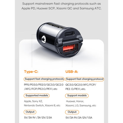 ROCK C13-F H18 Mini Portable Dual Port USB + USB-C / Type-C Car Fast Charger - Car Charger by ROCK | Online Shopping South Africa | PMC Jewellery