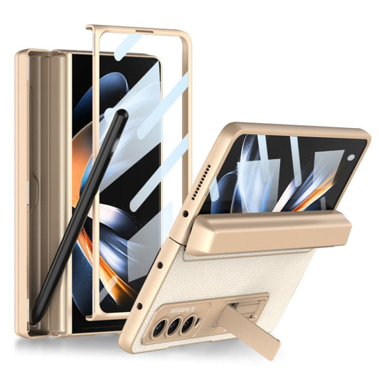 For Samsung Galaxy Z Fold4 GKK Integrated Magnetic Flip Plain Leather Phone Case with Pen Box(Champagne Gold) - Galaxy Z Fold4 5G Cases by GKK | Online Shopping South Africa | PMC Jewellery | Buy Now Pay Later Mobicred