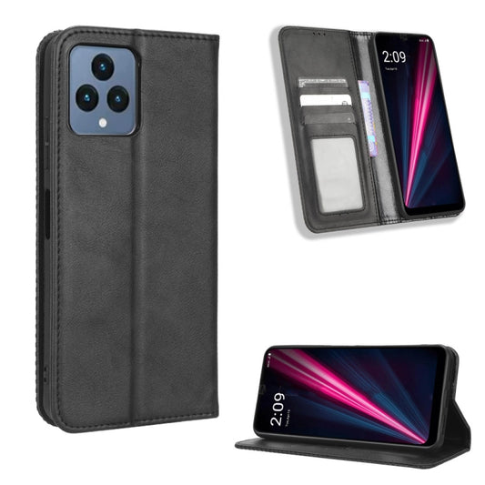 For T-Mobile Revvl 6 5G Magnetic Buckle Retro Texture Leather Phone Case(Black) - More Brand by PMC Jewellery | Online Shopping South Africa | PMC Jewellery