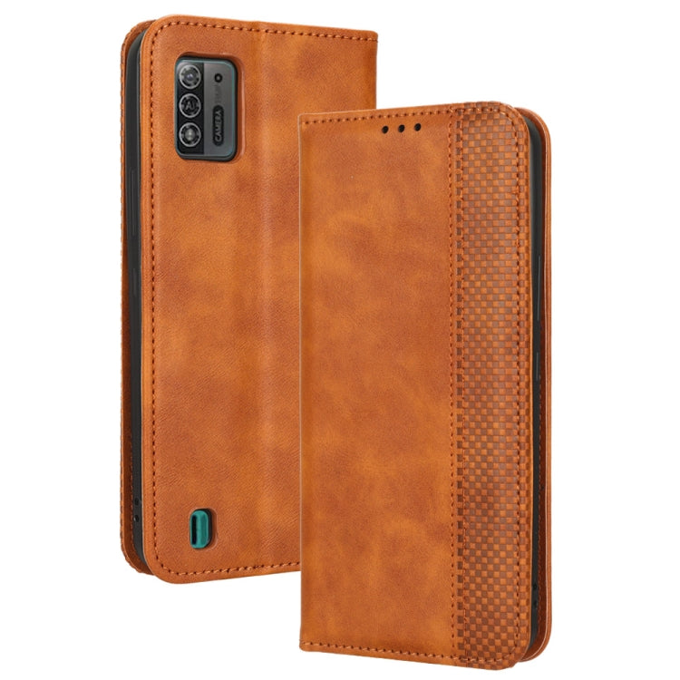 For ZTE Blade A52 Lite Magnetic Buckle Retro Texture Leather Phone Case(Brown) - ZTE Cases by PMC Jewellery | Online Shopping South Africa | PMC Jewellery