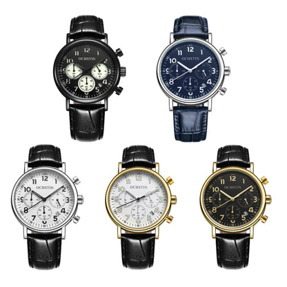 Ochstin 5081A Multifunctional Luminous Waterproof Leather Strap Quartz Watch(Gold+Black+Black) - Leather Strap Watches by OCHSTIN | Online Shopping South Africa | PMC Jewellery | Buy Now Pay Later Mobicred