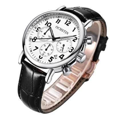 Ochstin 5081A Multifunctional Luminous Waterproof Leather Strap Quartz Watch(Gold+White+Black) - Leather Strap Watches by OCHSTIN | Online Shopping South Africa | PMC Jewellery | Buy Now Pay Later Mobicred