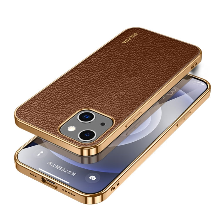 For iPhone 14 Plus SULADA Shockproof TPU + Handmade Leather Phone Case(Borwn) - iPhone 14 Plus Cases by SULADA | Online Shopping South Africa | PMC TechLife | Buy Now Pay Later Mobicred
