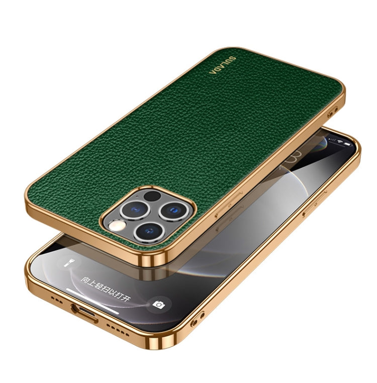 For iPhone 14 Pro Max SULADA Shockproof TPU + Handmade Leather Phone Case(Green) - iPhone 14 Pro Max Cases by SULADA | Online Shopping South Africa | PMC TechLife