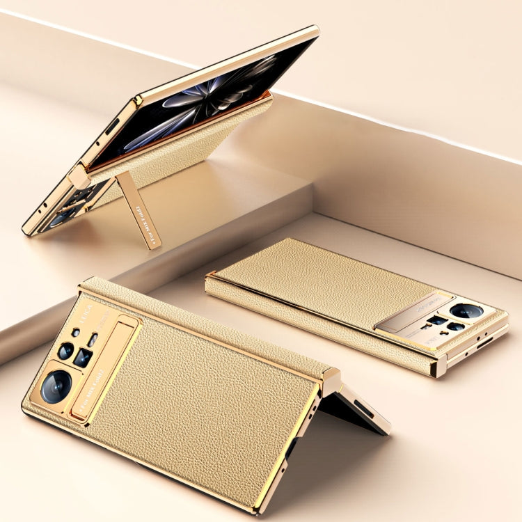 For Xiaomi Mix Fold 2 Electroplated Frame Plain Leather Phone Case(Champagne Gold) - Xiaomi Cases by PMC Jewellery | Online Shopping South Africa | PMC Jewellery